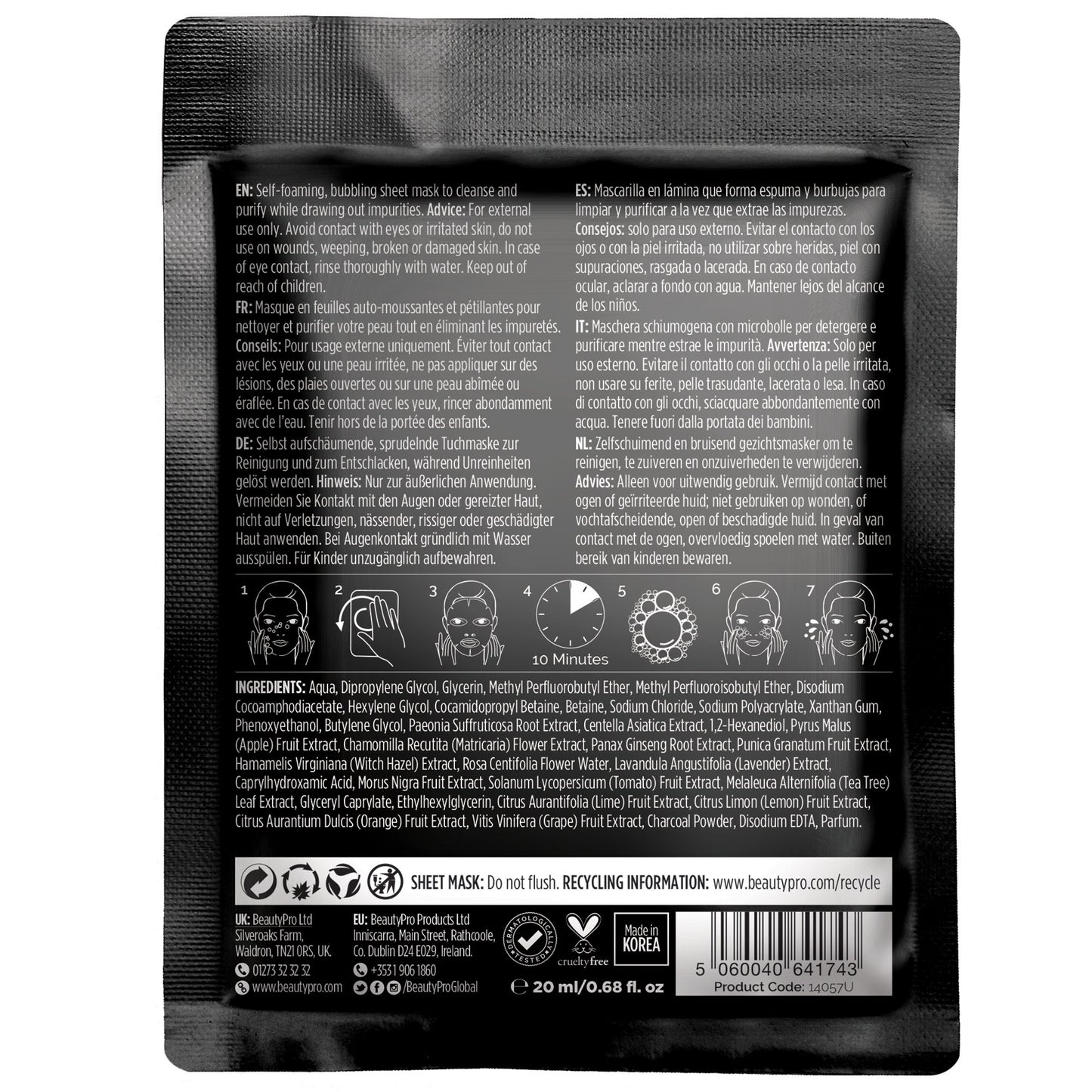 Beauty Pro DETOXIFYING Bubbling Cleansing Sheet Mask with Activated Charcoal