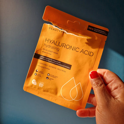 Beauty Pro HYALURONIC ACID Hydrating Facial Sheet Mask - 100% Biodegradable