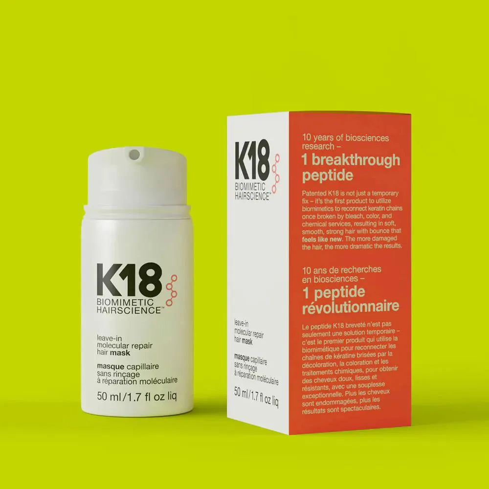 K18 Leave-In Molecular Repair Hair Mask 15ml product bottle and box