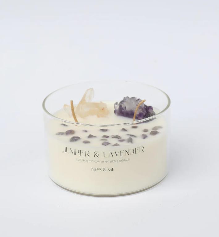 Ness & Me Luxury 2-Wick Crystal Soy Wax Candle 280g - Lavender & Juniper